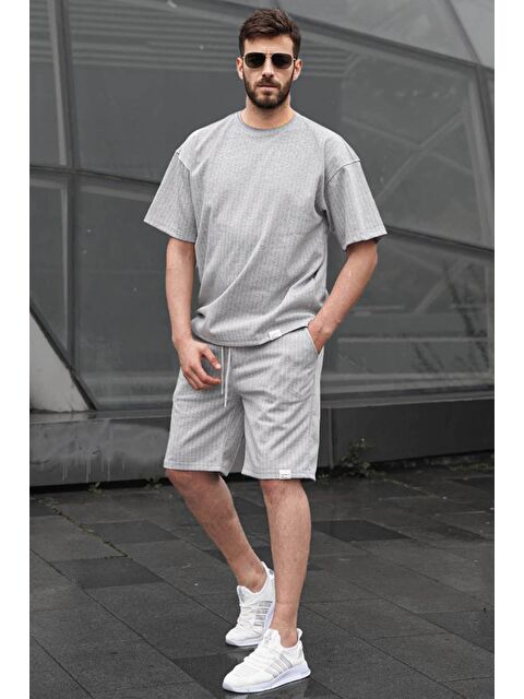 Madmext Gri Çizgili Erkek Şort Takımı 6398 - S000031406-20600