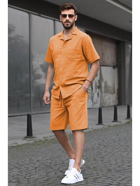 Madmext Erkek Turuncu Basic Oversize Gömlek %100 Pamuk Takımı 5588 - S000031405-20013