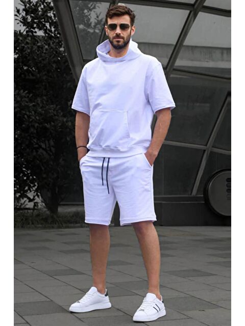 Madmext Beyaz Kapüşonlu Şort Takım 5919 - S000031404-20063