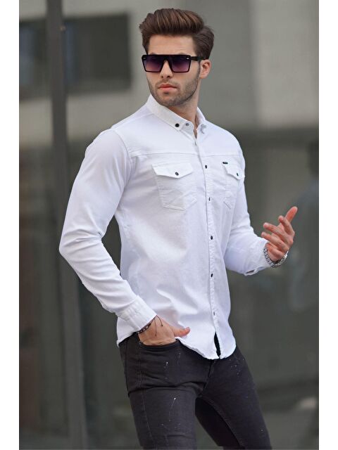 Madmext Beyaz Rahat Kalıp Gabardin Erkek %100 Pamuk Gömlek 6810 - S000039735-20063