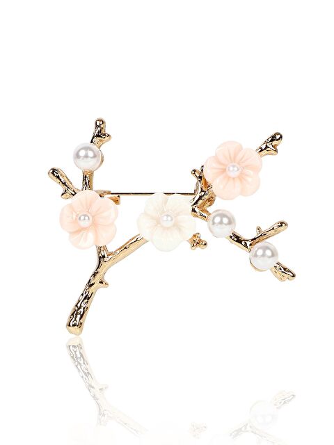 Pelin Aksesuar Pembe Çiçekli incili Dal Broş - S000052543-23173
