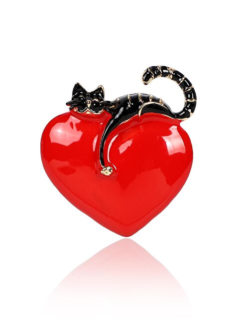Pelin Aksesuar Siyah Kedi Kırmızı Kalp Broş - S000052546-23173