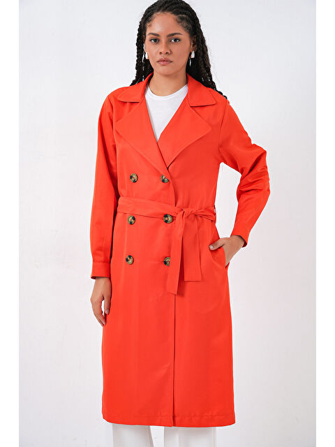 Bigdart 5853 Kruvaze Yaka Trençkot - Turuncu - S000085404-20013