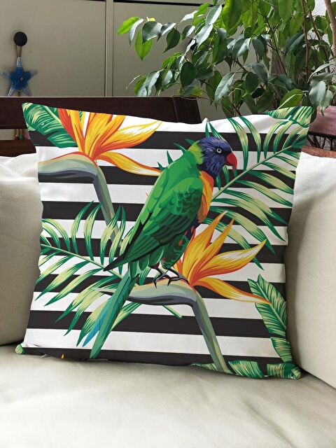 Evmila Kadife Doku Çift Taraf Baskılı Tropik Desen 43x43 cm Tekli Kırlent Kılıfı - S000022098-23173