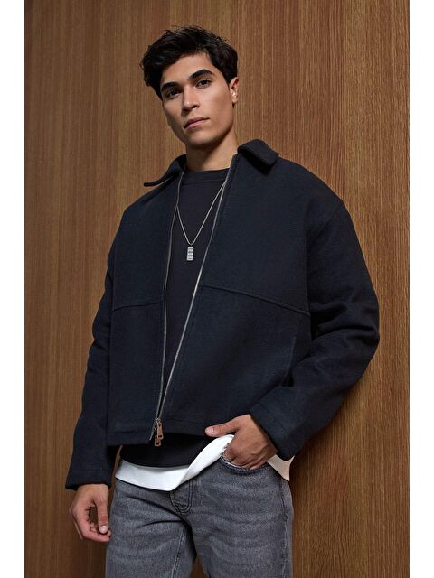 Abluka Online Erkek Relax Fit Premium Kaşe Mont Kaban Siyah - S000493998-19351