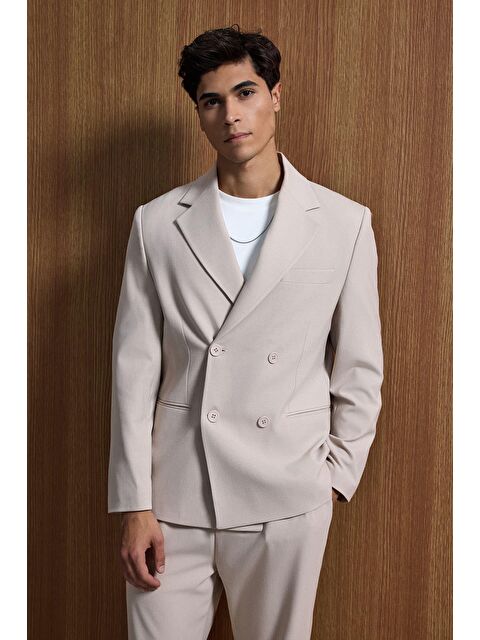 Abluka Online Erkek Oversize Rahat Kalıp Kruvaze Takım Elbise Bej - S000203326-19928