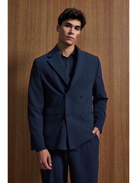 Abluka Online Erkek Oversize Rahat Kalıp Kruvaze Takım Elbise Lacivert - S000203326-21164