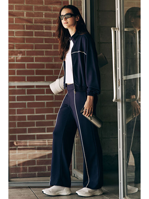 Tommylife Koyu Mor Yumuşak Dokulu Dik Yaka Oversize Lastikli Kadın Eşofman Takım - 95349 - S000364956-20040