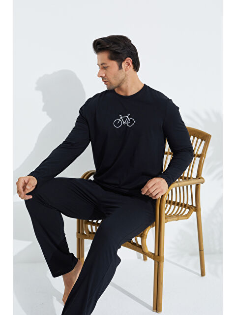 Siyah İnci Uzun Kollu Örme Erkek Büyük Beden Pijama Takımı 7795 - S000270994-19351