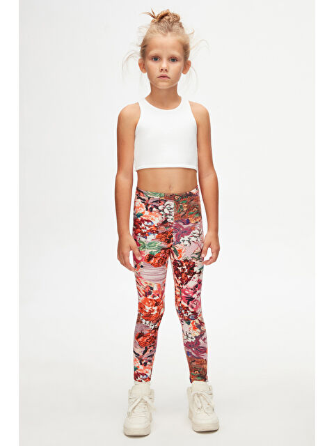 Lovetti Kız Çocuk Karışık Gül Desen Hafif Şardonlu Kışlık Tayt - S000126626-23173