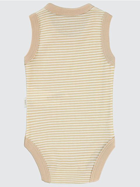 Civil Baby Çizgili 1-36 Ay Çıtçıtlı Badi - Kahve 24-36 Ay