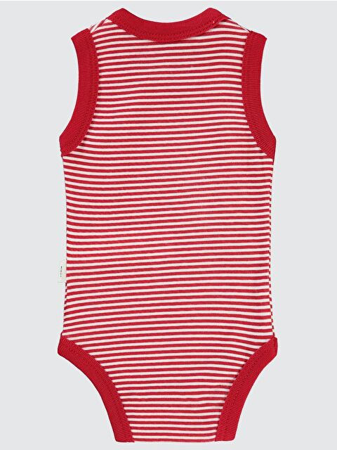 Civil Baby Çizgili 1-36 Ay Çıtçıtlı Badi - Kırmızı 12-18 Ay