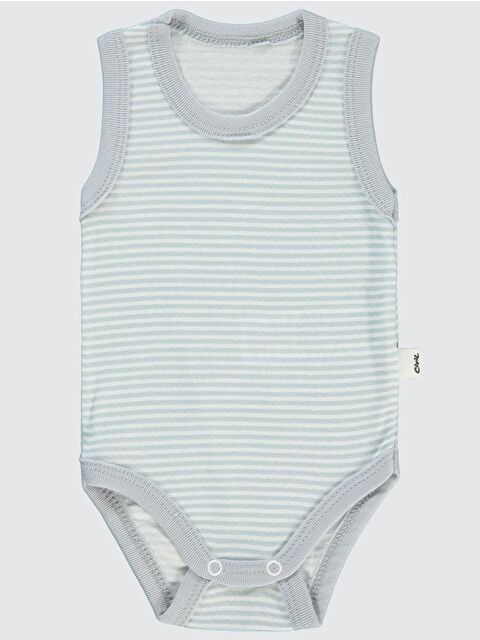Civil Baby Çizgili 1-36 Ay Çıtçıtlı Badi - Gri 24-36 Ay