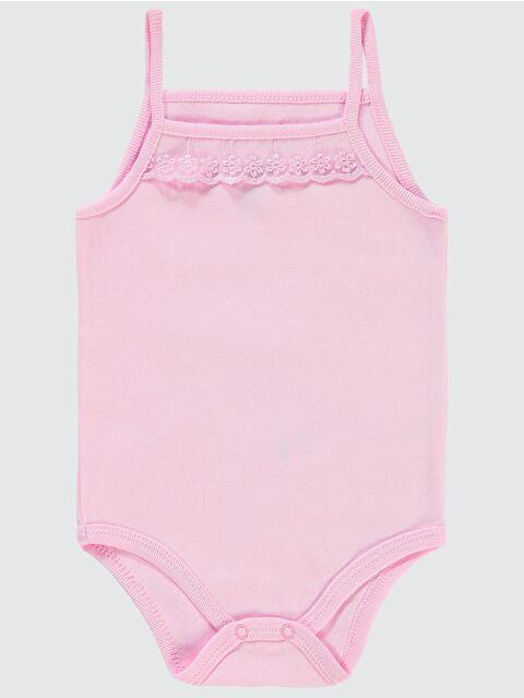 Civil Baby Penye İp Askılı Dantelli 3-9 Ay Kız Çıtçıtlı Badi - Pembe 9-12 Ay - S000203281-20024