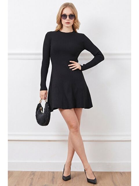 Fullamoda Fitilli Bisiklet Yaka Mini Boy Triko Elbise