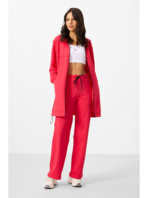 Tommylife Viva Kırmızı Dik Yaka Fermuarlı Pamuklu Kadın Eşofman Tunik Takım - 95346 - S000368394-20045