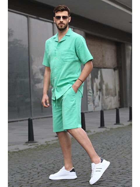 Madmext Erkek Yeşil Basic Oversize Gömlek %100 Pamuk Takımı 5588 - S000031405-18194