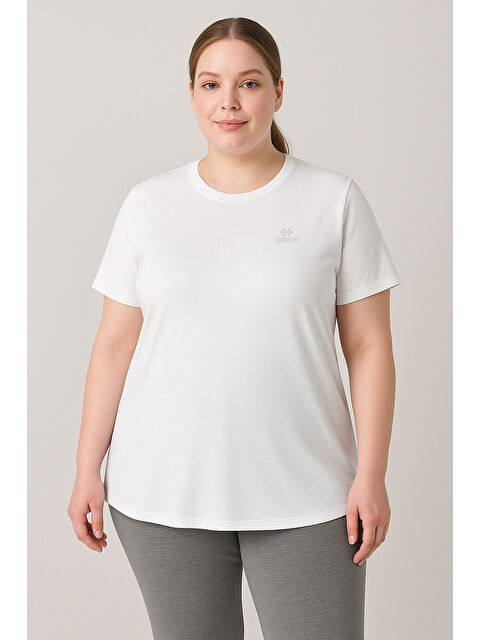 Tommylife Beyaz Baskılı O Yaka Rahat Form Battal Büyük Beden Kadın T-Shirt - 97308 - S000449288-20063