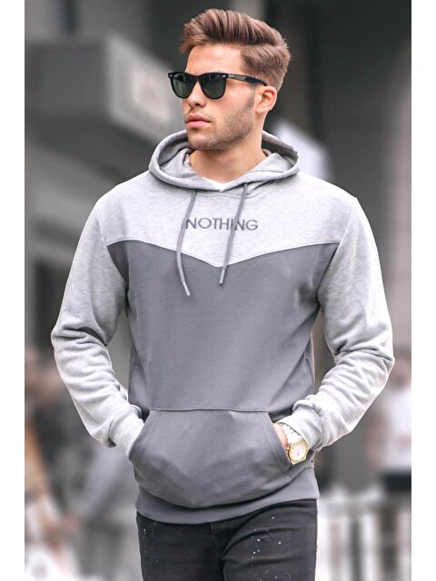 Madmext Füme Kapüşonlu Renk Bloklu Erkek Sweatshirt 6024