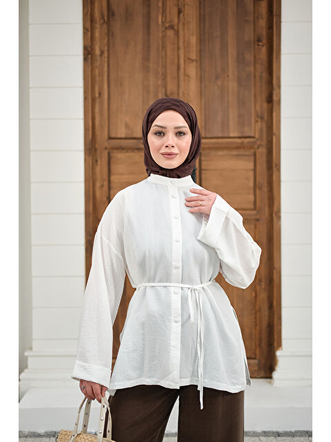 Locco Moda Kadın Duble Kol Yırtmaçlı Gömlek Ekru