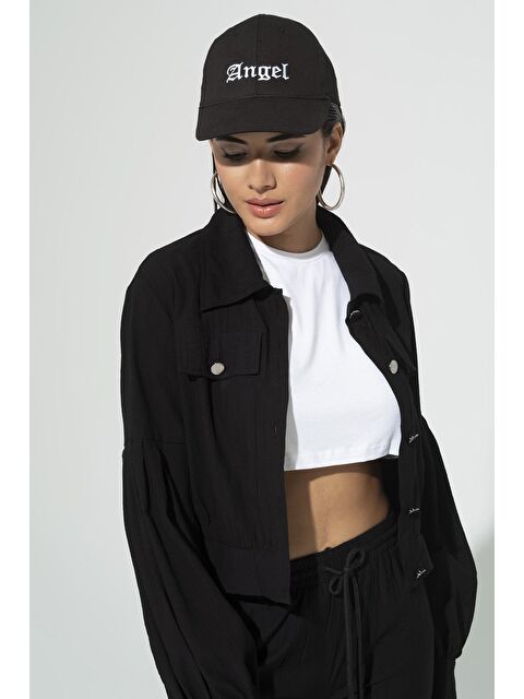 For You Moda Angel Nakışlı Siperli Beyzbol Siyah Şapka - S000017859-19351