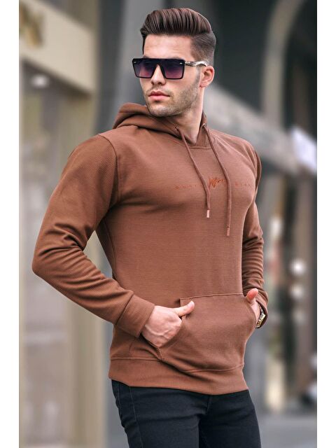 Madmext Kahverengi Kapüşonlu Basic Erkek Hoodie 6014 - S000049462-19413