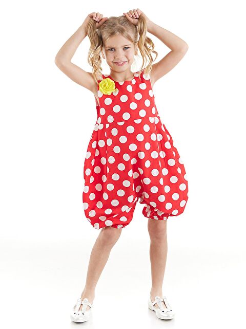 Denokids Kırmızı Beyaz Puanlı Kız Balon Tulum - S000008903-23173