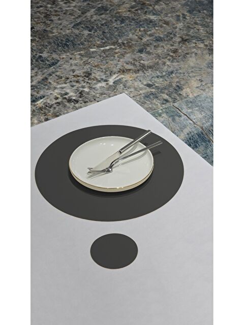 Asdiva Deri Amerikan Servis Supla Placemats Yuvarlak model ANTRASİT  2 Kişilik 4 Parça - S000348619-26298