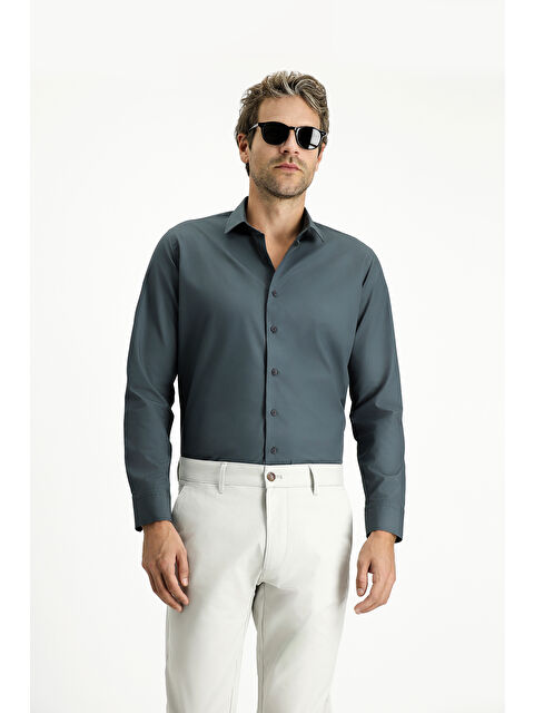 Kiğılı Uzun Kol Slim Fit Dar Kesim Pamuk Klasik %100 Pamuk Gömlek - S000406497-26298