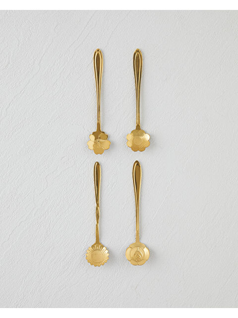 English Home Luxe Flora Paslanmaz Çelik Tatlı Kaşığı 4 Parça Gold - S000486808-20076