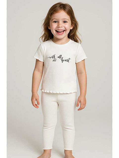 Breeze Kız Çocuk Taytlı Takım Simli Yazı Baskılı Ekru (1.5-5 Yaş) - S000392879-19965