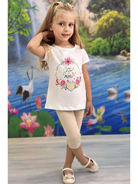Breeze Kız Çocuk Kapri Taytlı Takım Anne Sevgisi Temalı Çiçek Baskılı Ekru (1.5-3 Yaş) - S000392880-19965