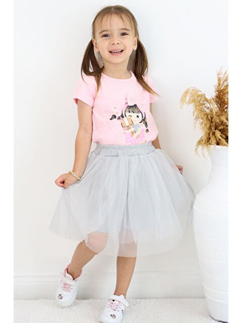 Breeze Kız Çocuk Şort Etek İkili Takım Hayvan Sevgisi Temalı Kız Baskılı Fiyonk Aksesuarlı Pembe (2-6 Yaş) - S000392885-20024