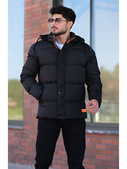 Stilkombin Çıkarılabilir Kapüşonlu Armalı İçi Kürklü Erkek Şişme Mont 2911 - S000114280-19351