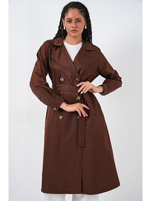 Bigdart 5853 Kruvaze Yaka Trençkot - Kahverengi - S000085404-19413