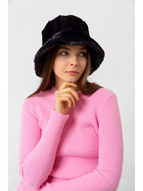 Luminos Butik Kadın Siyah Pelüş Bucket Şapka Spk1102 - S000250399-19351