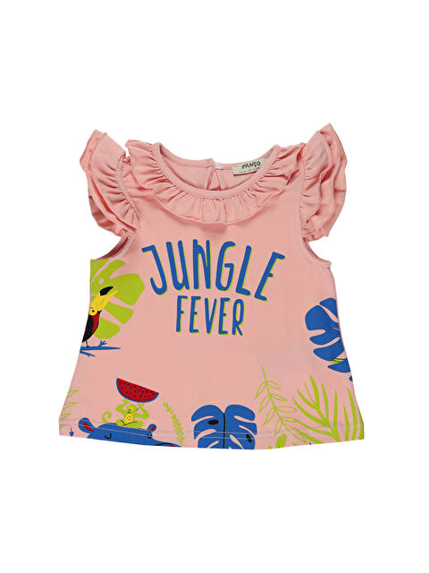 Panço Kız Çocuk Kolları ve Yakası Büzgü Tişört - S000270172-24085