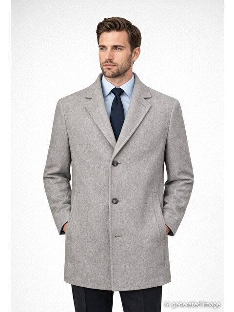 Hatemoğlu Bej Slim Fit Ceket Yaka Yünlü Kaşe Palto - S000387150-19928