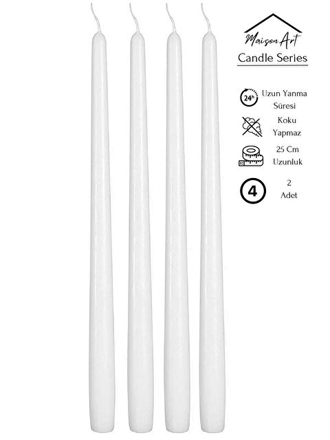Maison Art Şamdan Mumu | 4 Adet | Beyaz Renk Konik Şamdan Mumu - S000070447-20063