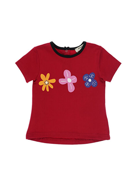 Panço Kız Bebek Kısa Kollu Baskılı Kırmızı Tişört - S000257960-20045
