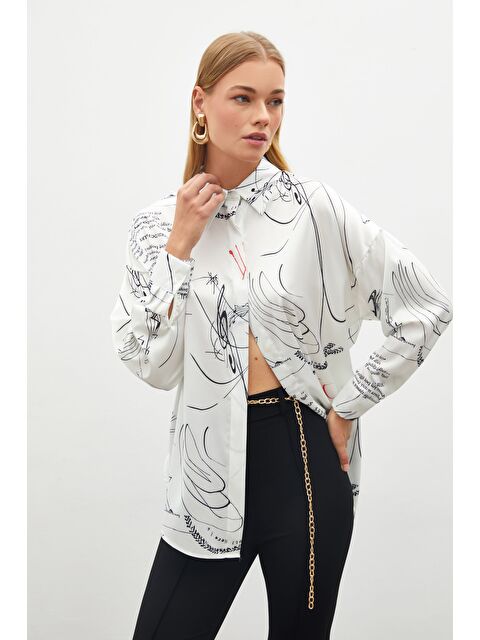 SATEEN Desenli Salaş Gömlek - Siyah - S000323472-19351