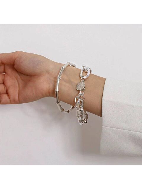 Pelin Aksesuar İkili Silver Renk Bileklik Seti - S000052564-23173