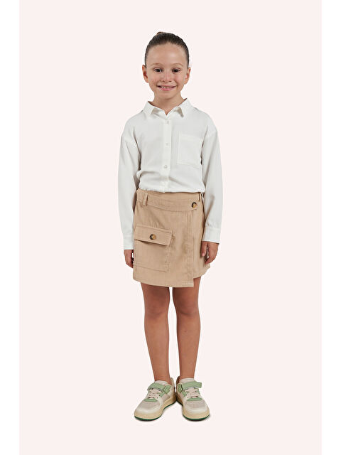 Panço Kız Çocuk Fitilli Bej Şort Etek - S000319996-19928