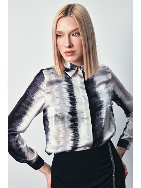 SATEEN Desenli Düz Gömlek - Siyah - S000323653-19351