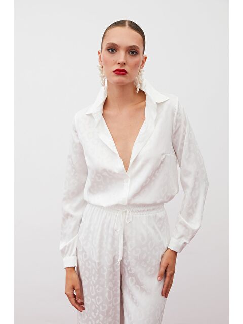 SATEEN Desenli Saten Gömlek - Ekru - S000323629-19965
