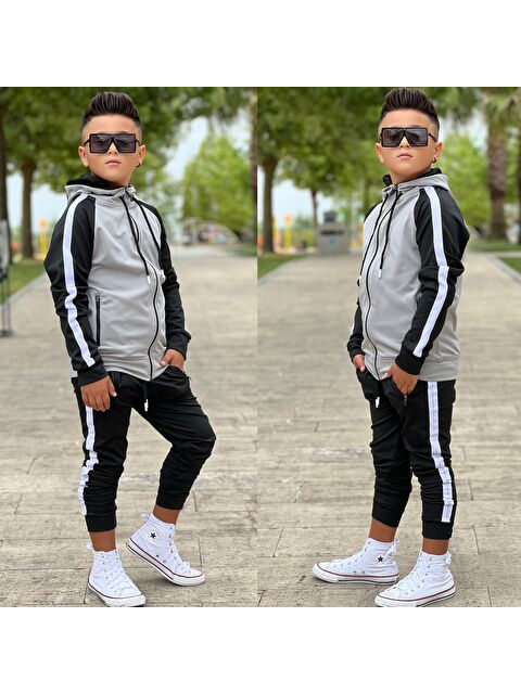 Pina Kids Unisex Şerit Detaylı Kapüşonlu Çocuk Eşofman Takımı ESF.1903 - S000402252-20600