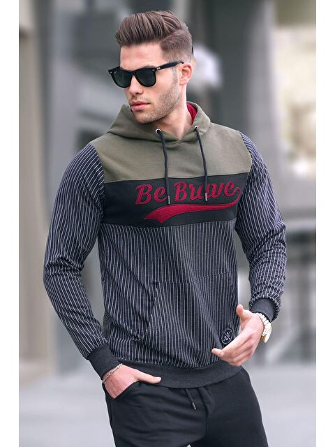 Madmext kapüşonlu Çizgili Sweatshirt Füme 2815