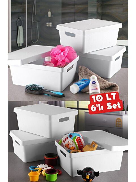 Nandy Home 10 lt Dekoratif Düzenleyici Kapaklı Kutu 6 Adet BEYAZ - S000011842-26865