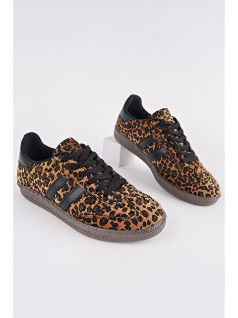 Muggo LEOPARD Kadın Ortopedik Günlük Bağcıklı Yürüyüş Leopar Desenli Sneaker Spor Ayakkabı - S000325675-37262