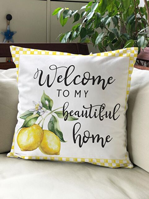 Evmila Kadife Doku Çift Taraf Baskılı Limon Desen 43x43 cm Tekli Kırlent Kılıfı - S000013170-20072